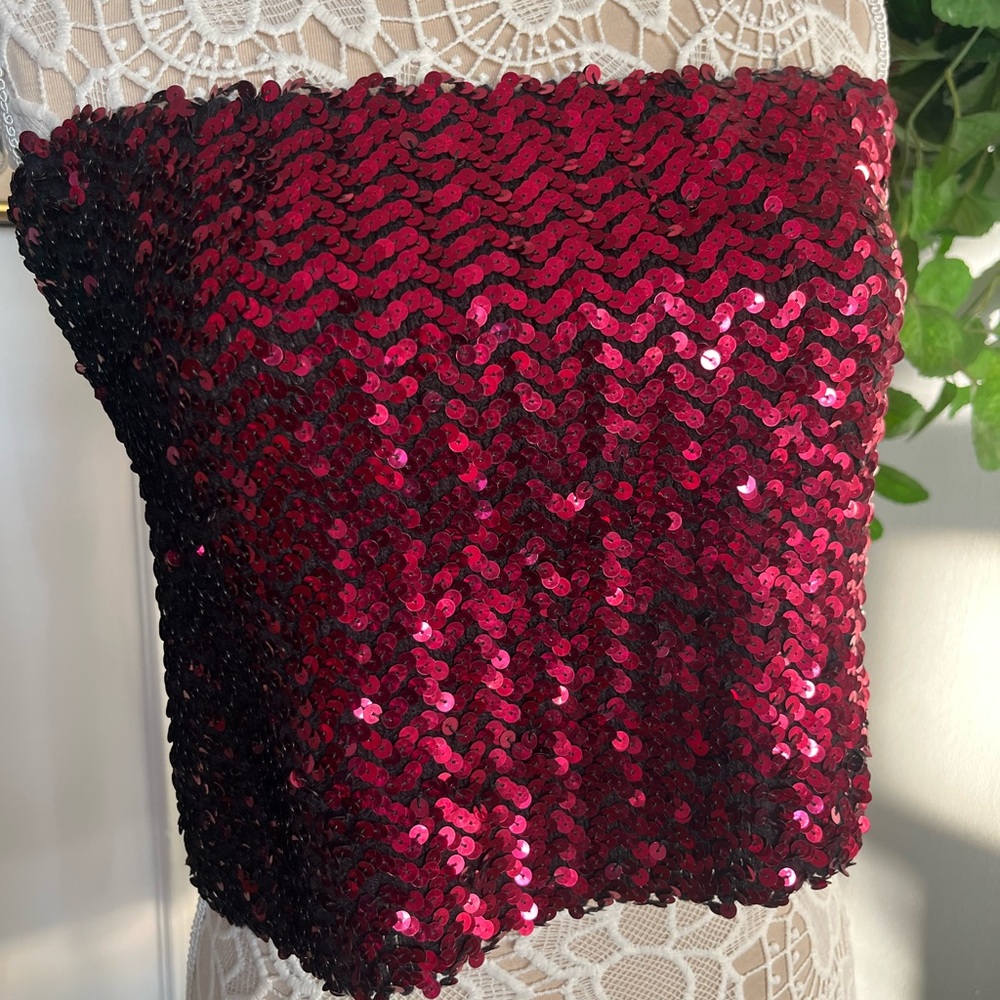 Sequin Burgundy Strapless Red Top size L